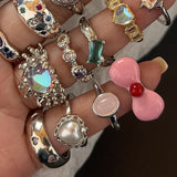 Cifeeo-Vintage Jewelry Y2K Style Vintage Irregular Cross Star Open Ring for Women Men Punk Gothic Sliver Color Adjustable Couple Rings Y2K Egirl Jewelry Gift