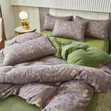 Cifeeo-A++ 100% Cotton Soft Bedding Set Stripe Printing Duvet Cover with Pillow Case Flowers Quilt Cover Pillowcases Sets