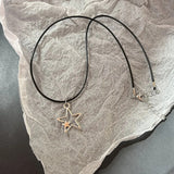 Cifeeo-Vintage Jewelry Y2K Style Vintage Fashion Leather rope Star Pendant Necklace For Women Men Antique Silver Color Jewelry Accessories Y2k Aesthetic