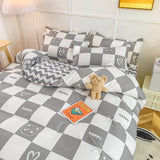 Cifeeo-2025 Spring Bedding Set Cute Bear Bedding Set Girls Boys Kids Single Double Size Flat Sheet Duvet Cover Pillowcase Bed Linens White Blue Home Textile