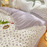 Cifeeo-2025 Spring Bedding Set Ins Korean Style Duvet Cover Set Princess Floral Ruffles Fitted Flat Sheet Pillowcases Girls Single Double Size Bed Linen