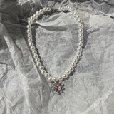 Cifeeo-Vintage Jewelry Y2K Style Kpop Vintage Love Heart Pendant Choker Necklace For Women Zircon Pearl Chain Party Aesthetic Jewelry Christmas Gift Hot Sale
