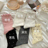 Cifeeo-Polka Dot Socks Feminina Ruffles Womans Ankle Socks Korean Style Kawaii Harajuku Cute Stockings Autumn Thin Japanese Tights 2024