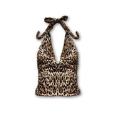 Cifeeo-Vintage Leopard pattern halter neck vest rock aesthetic retro chic Y2K emo girls commuting all-match sexys sports slim women's tank tops