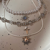 Cifeeo-Vintage Jewelry Y2K Style 90s Vintage Pearl Sun Star Pendant Choker Necklace For Women's Wedding Party Gothic Y2k Jewelry