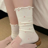 Cifeeo-Polka Dot Socks Feminina Ruffles Autumn Womans Ankle Socks Korean Style Kawaii Cute Stockings Thin Harajuku Japanese Tights 2024