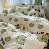 Cifeeo-2025 Spring Bedding Set Cute Dinosaur Bedding Set Ins Style Boys Girls Duvet Cover No Filler Pillowcases Flat Sheet Single Queen Size New Bed Linens