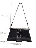 CIFEEO - Eyelet Decor Artificial Patent Leather Baguette Bag  - Women Shoulder Bags