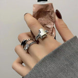 Cifeeo-Vintage Jewelry Y2K Style 1PC Vintage Black Big Cross Open Ring For Women Party Jewelry Men Trendy Gothic Metal Color Finger Ring