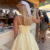 Cifeeo-2025 Summer Lovely A Line Dress Yellow Sexy Party Dresses Hollow Out Lace Up Elegant Holiday Dress Women