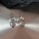 Cifeeo-Vintage Jewelry Y2K Style Vintage Bowknot Pendant Hoop Earrings for Women Egirl Unusual Korean Fashion Aesthetic Bow Ear Rings Y2K Jewelry Accessories