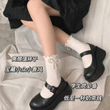 Cifeeo-2 Pair Women Socks Cotton Female Thin Cute Sweet Kawaii Lolita Harajuku Summer Pearl Stockings Lace Sock White Black Ruffle