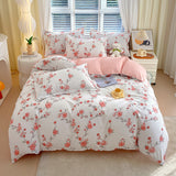 Cifeeo-2025 Spring Bedding Set Ins Simple Bedding Set No Filler New Floral Duvet Cover Pillowcase Flat Sheet Skin-friendly Pink Green Home Comforter Cover