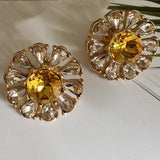 Cifeeo-vintage Valentines Gift Oscar European and American New Fashion Versatile Pastoral Style Translucent Shiny Rhinestone Colored Sun Flower Stud Earrings-Mom's Gift