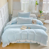 Cifeeo-2025 Spring Bedding Set Korean Princess Style Duvet Cover Set No Filling Pink Blue Soft Washed Cotton Girls Favorite Ruffles Bed Linen Pillowcases