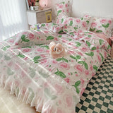 Cifeeo-2025 Spring Bedding Set Ins Princess Bedding Set No Filler Floral Korean Ruffles Duvet Cover Pillowcase Bedskirt Single Queen Size Home Decor Bedspread