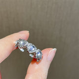 Cifeeo-Vintage Jewelry Y2K Style Pink Crystal Irregular Heart Ring for Women Creative Blue Opal Heart Open Ring Shiny Geometric Zircon Ring Vintage Y2K Jewely