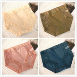 Cifeeo-4-piece Set of Women's Ice Silk Satin Seamless Mid High Waist Sexy Lace Hip Cotton Antibacterial Crotch Thin Shorts Panties