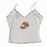 Cifeeo-Vintage Casual Streetwear vintage Cute Puppy Pattern Print Women's Crop Top Harajuku Aesthetic Y2K Sweet Hip Hop Rock Fashion White Tops