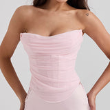 Cifeeo-2025 Summer Women Tops Short Mesh Pink Cropped Top Sexy Strapless Tank Top Casual Female Holiday Blouse