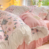 Cifeeo-2025 Spring Bedding Set Princess Bedding Set with Ruffles No Filler Korean Style Girls Single Double Queen Size Duvet Cover Sheet Pillowcase Bedspread