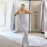Cifeeo-Elegant and Pretty Women's Dresses gray Spaghetti Strap Mesh Corset Dress Midi Sexy Bodycon Birthday Dress 2025