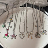 Cifeeo-Vintage Jewelry Y2K Style Butterfly Star Necklace For Women New Trend Vintage Simple Love Heart Pendant Elegant Party Jewelry Birthday Gifts
