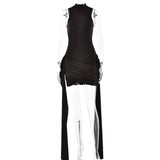 Cifeeo-work holiday party outfit Style Spring Dress Sexy Elegant Solid Color round Neck Sleeveless Sheath Lace-up Skirt