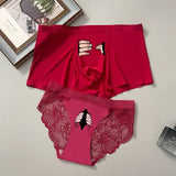 Cifeeo-Printed New Style Ice Silk Couple Underwear Sexy Men's Boxer & Women Panties Lover's Panty 2 Pieces Set for Boyfriend Girlfriend