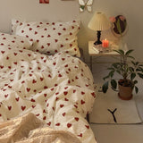 Cifeeo-2025 Spring Bedding Set Red Heart Duvet Cover Set Ins Style No Filler Grey Bed Sheet Pillowcase Kids Adult Single Queen Size Home Decoration Bedding Kit