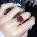 Cifeeo-Vintage Jewelry Y2K Style Pink Crystal Irregular Heart Ring for Women Creative Blue Opal Heart Open Ring Shiny Geometric Zircon Ring Vintage Y2K Jewely