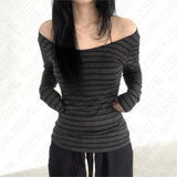 Cifeeo-vintage outfits Harajuku Retro Aesthetic Y2K Emo Girls Long Sleeve Tops Goth Punk Rock Hip Hop Fashion T-Shirts Sexy Slim Chic Womens Streetwear