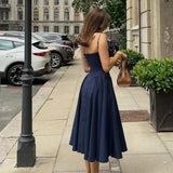 Cifeeo-Elegant Dress for Summer Pink Spaghetti Strap Midi Dress with Pocket Long Party Dresses Holiday Women Clothing