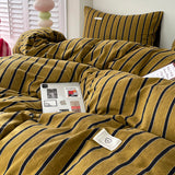 Cifeeo-Ins Yellow Stripe Bedding Duvet Cover Set with Pillowcase bed sheet Single Full Size Bed Linen Duvet Cover Set Queen/King Double