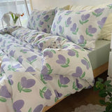 Cifeeo-2025 Spring Bedding Set Floral Bedding Set Purple Tulips Ins Single Queen Size Duvet Cover No Filler Flat Sheet Pillowcase Home Hotel Bed Linens