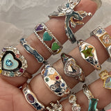 Cifeeo-Vintage Jewelry Y2K Style Vintage Irregular Cross Star Open Ring for Women Men Punk Gothic Sliver Color Adjustable Couple Rings Y2K Egirl Jewelry Gift