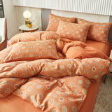 Cifeeo-A++ 100% Cotton Soft Bedding Set Stripe Printing Duvet Cover with Pillow Case Flowers Quilt Cover Pillowcases Sets