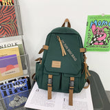 Cifeeo-back to school gifts Men and Women Multiple Pockets Nylon Backpack Female Letter Printing Travel Bag Girl Fashion Chain Schoolbag for Student Bookbag