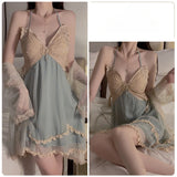 Cifeeo-French Romantic and Sexy Plus Size Lingerie Butterfly Suspender Nightgown Lace Up Outer Robe Pajama Home Suit Set  Sleepwear