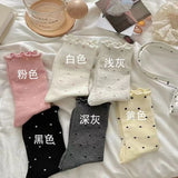 Cifeeo-Polka Dot Socks Feminina Ruffles Autumn Womans Ankle Socks Korean Style Kawaii Cute Stockings Thin Harajuku Japanese Tights 2024