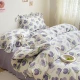 Cifeeo-2025 Spring Bedding Set Cute Floral Duvet Cover Set Ins Korean Style with Flat Sheet Pillowcase No filler Washed Cotton Queen Double Home Bed Linens