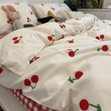 Cifeeo-2025 Spring Bedding Set Red Cherry Duvet Cover Set No Filler Ins Style Korean Full Queen Size Girls Boys Flat Sheet Pillowcase Bedspread Set