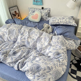 Cifeeo-2025 Spring Bedding Set Floral Blue Duvet Cover Set Flat Sheet Pillowcase No Filler Fashion New Single Full Size Girls Boys Dormitory Home Bedding Kit