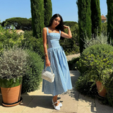 Cifeeo-Elegant and Beautiful Women Dresses 2025 Summer Spaghetti Strap Long Plaid Dress with Pocket Female Vacation Dress