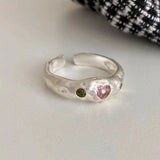 Cifeeo-Vintage Jewelry Y2K Style Colorful Zircon Rings for Women Irregular Matte Metal Ring Retro Personality Index Finger Jewelry Hip Hop Girls Accessories Gift
