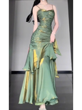 Cifeeo-Christmas Thanksgiving Gift New Year's Eve Dress Retro Mermaid Green Prom Dress With Flower  Christmas Thanksgiving Gift New Year's Eve Dress1602-back to school dress nye outfits 2025