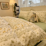 Cifeeo-2025 Spring Bedding Set Cream Green Floral Duvet Cover Set No Filler Ins Style Full Size Girls Boys Flat Sheet Pillowcase Bedspread Cute Kawaii Bedding