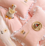 Cifeeo-2025 Spring Bedding Set Kawaii Princess Bedding Set with White Ruffles Korean Style Girls Single Full Duvet Cover No Filling Flat Sheet Pillowcases Kit