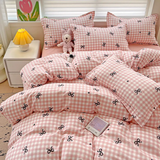 Cifeeo-2025 Spring Bedding Set Pink Grid Bedding Set 2025 New Green Blue Boys Girls Duvet Cover No Filler Pillowcase Flat Sheet Twin Queen Hotel Home Bedspread