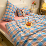 Cifeeo-Japanese Style 100% Cotton Soft Bedding Set Stripe Printing Duvet Cover with Pillow Case Quilt Cover Bedspread Pillowcases Sets